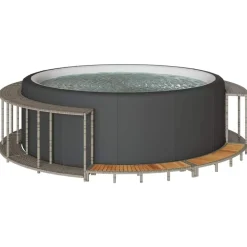 Hottub ombouw opbergruimte en houten opstapje poly rattan>vidaXL Online