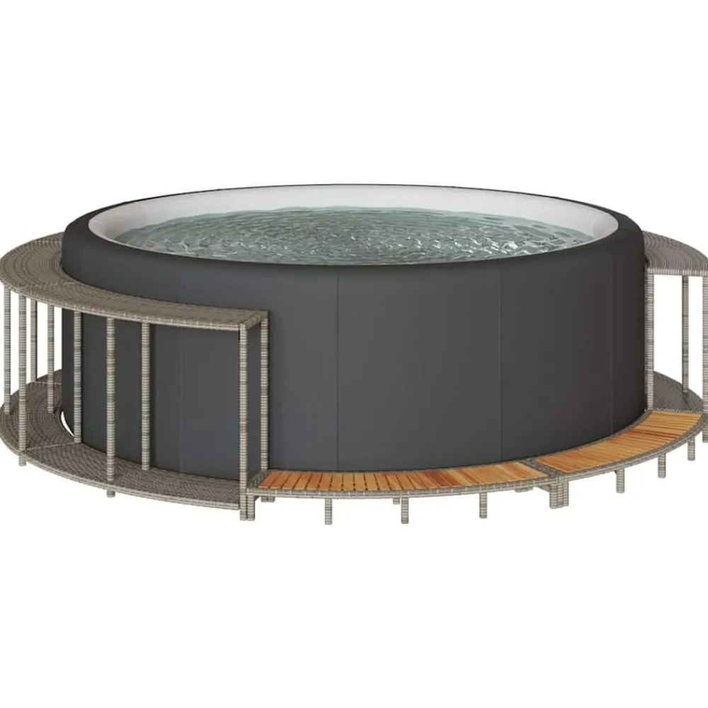 Hottub ombouw opbergruimte en houten opstapje poly rattan>vidaXL Online