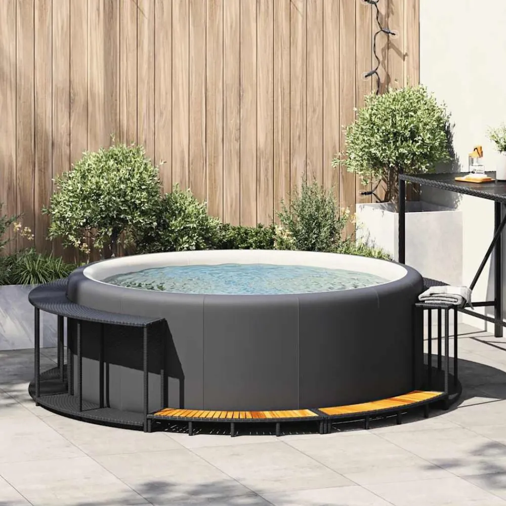 Hottub Surround opbergruimte houten opstapje poly rattan>vidaXL Hot