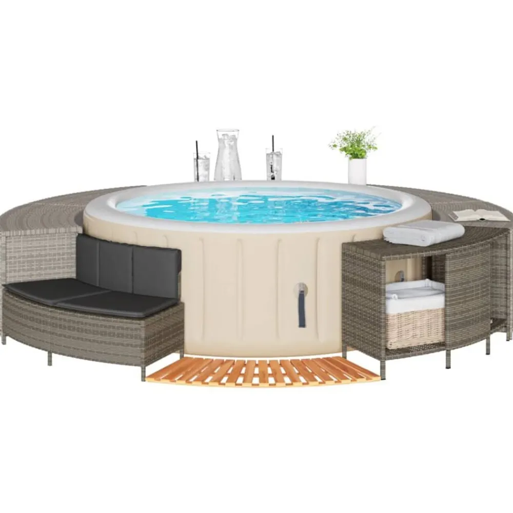 Hottub-ombouw poly rattan massief acaciahout>vidaXL