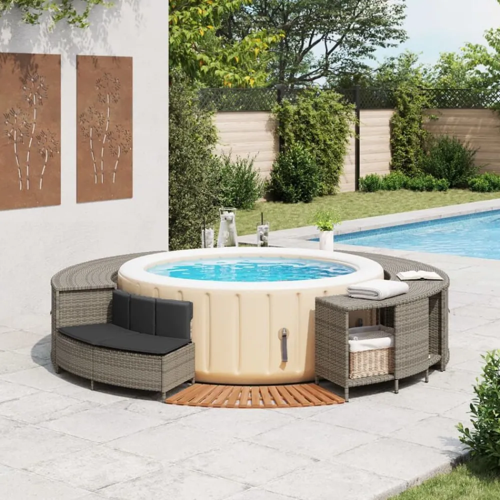 Hottub-ombouw poly rattan massief acaciahout>vidaXL