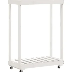 Houtkachel- & Haardaccessoires*vidaXL Houtblokhouder met wielen 76,5x40x108 cm massief grenenhout Wit