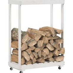 Houtkachel- & Haardaccessoires*vidaXL Houtblokhouder met wielen 76,5x40x108 cm massief grenenhout Wit