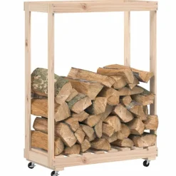 Houtkachel- & Haardaccessoires*vidaXL Houtblokhouder met wielen 76,5x40x108 cm massief grenenhout Naturel