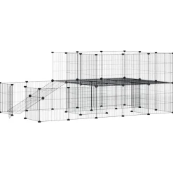 Huisdierenkooi met deur 44 panelen 35x35 cm staal zwart><noscript><img width=