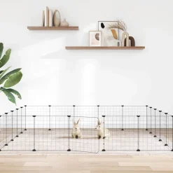 Huisdierenkooi met deur 20 panelen 35x35 cm staal zwart>vidaXL Best