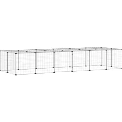 Huisdierenkooi met deur 28 panelen 35x35 cm staal zwart><noscript><img width=