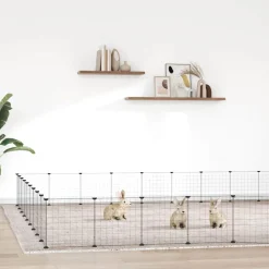 Huisdierenkooi met deur 36 panelen 35x35 cm staal zwart>vidaXL New