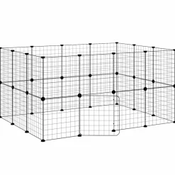 Huisdierbenodigdheden*vidaXL Huisdierenkooi met deur 28 panelen 35x35 cm staal zwart