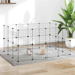 Huisdierbenodigdheden*vidaXL Huisdierenkooi met deur 28 panelen 35x35 cm staal zwart