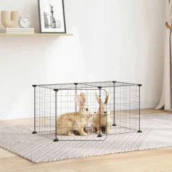 Huisdierenkooi met deur 8 panelen 35x35 cm staal zwart>vidaXL