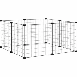 Huisdierkooi met 8 panelen, zwart, 35x35 cm, staal>vidaXL