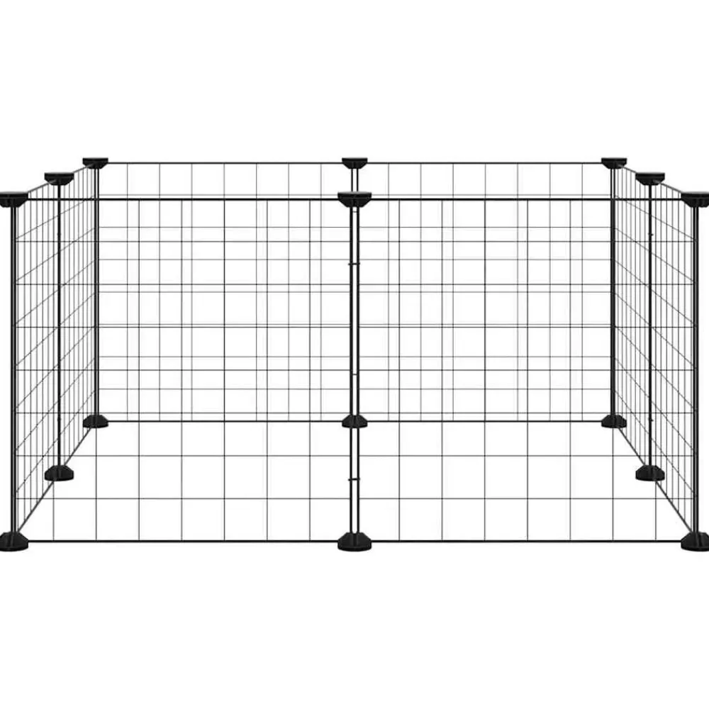 Huisdierkooi met 8 panelen, zwart, 35x35 cm, staal>vidaXL