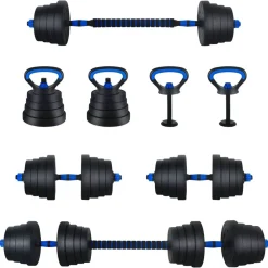 4-in-1 Halter-Barbell Kettlebell Set 30kg 30kg>vidaXL New