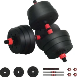 Fitness*vidaXL 2-in-1 Halter-Barbell Set 20kg 20kg Zwart en rood
