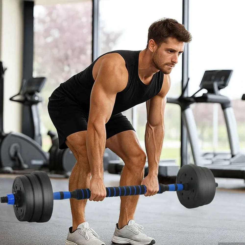 Fitness*vidaXL 4-in-1 Halterset 30kg Zwart en Blauw Cement en ijzeren zand Zwart met blauw