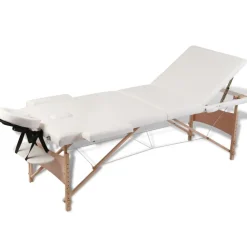 Inklapbare massagetafel 3 zones met houten frame (creme)>vidaXL Hot