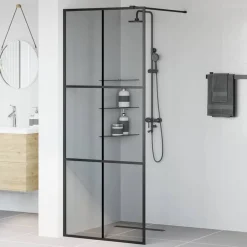 Sanitair & Loodgietersbenodigdheden*vidaXL Inloop Douche Wand 80 x 195 cm gehard glas Zwart
