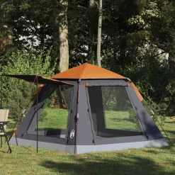 Buitensport*vidaXL Instant Tent met Regenfly voor 3 Personen met Snelle Bevrijding Grijs en oranje