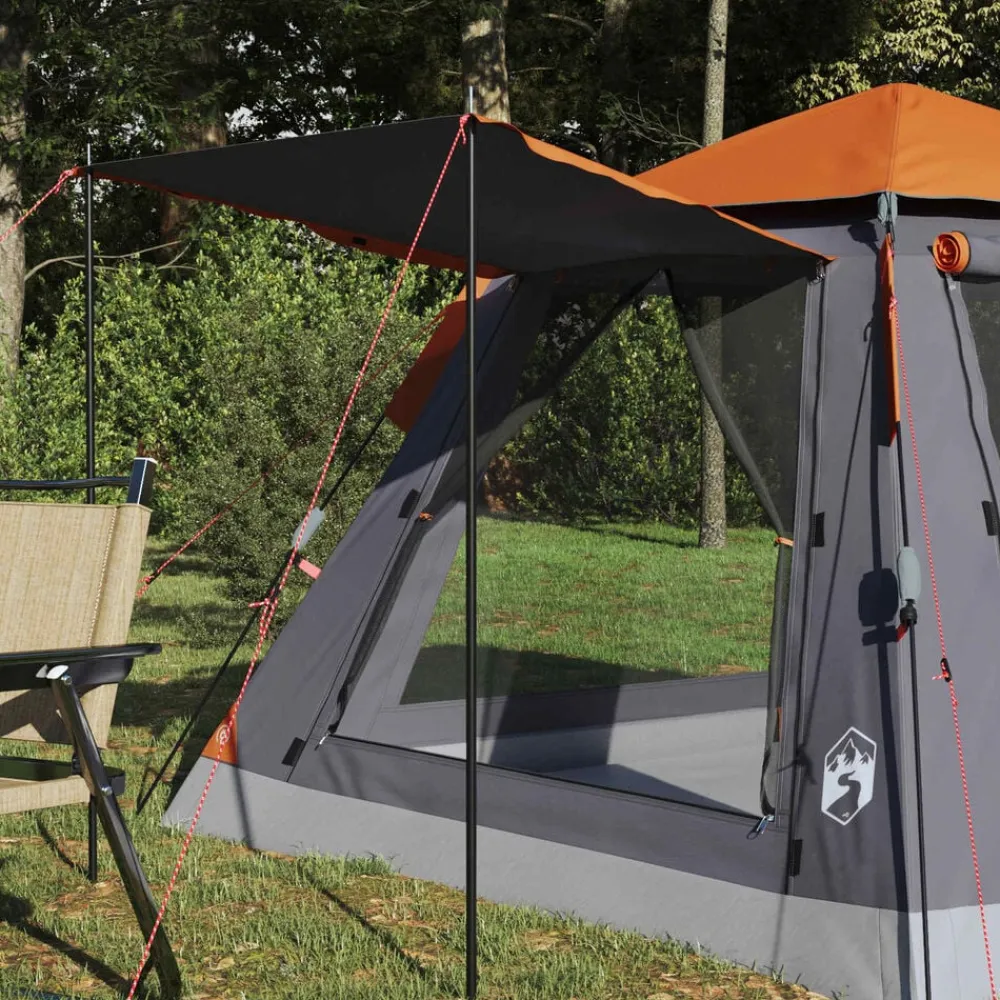 Buitensport*vidaXL Instant Tent met Regenfly voor 3 Personen met Snelle Bevrijding Grijs en oranje