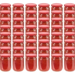 Keuken & Eetkamer*vidaXL Jampotten met rode deksels 48 st 230 ml glas Rood