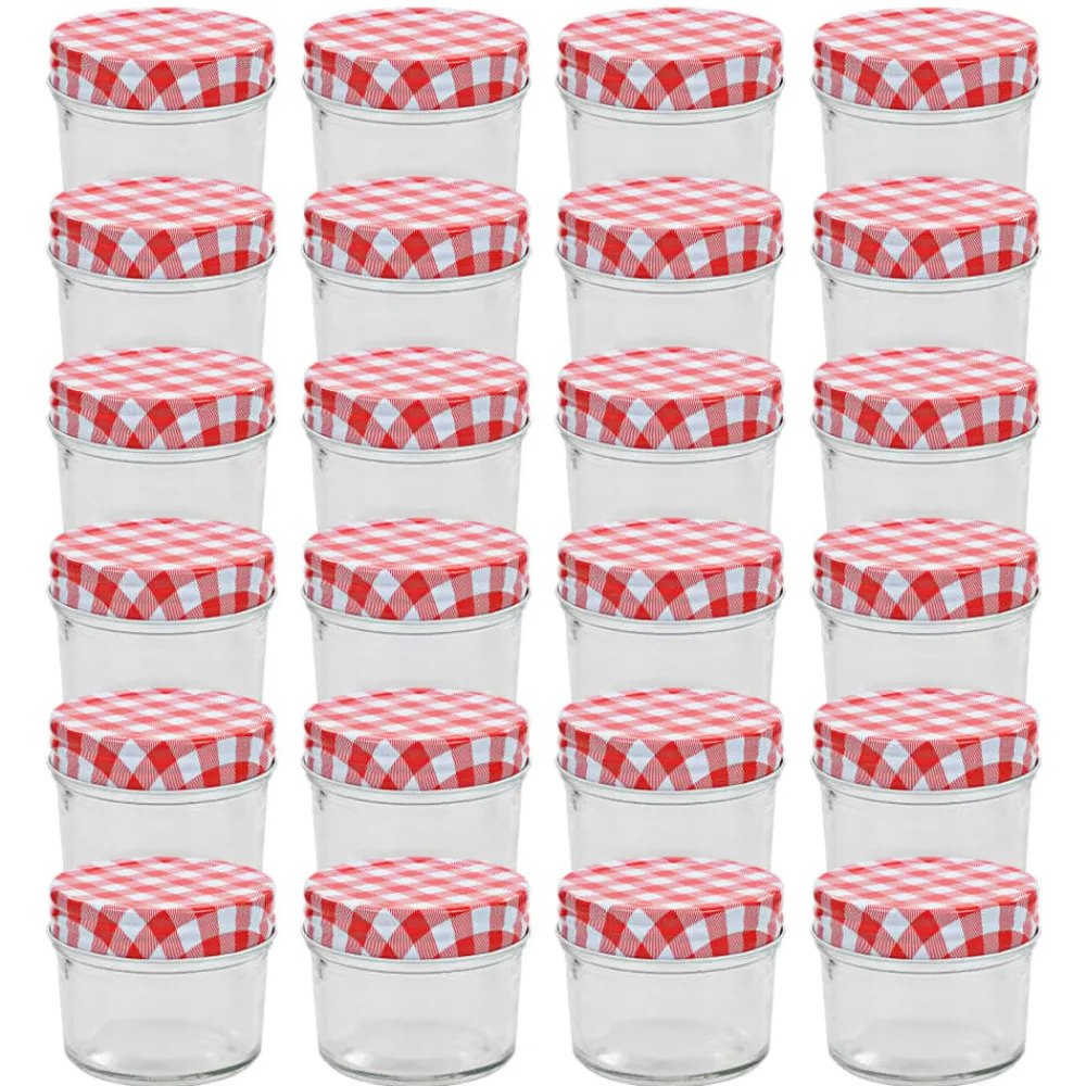 Jampotten met wit met rode deksels 24 st 110 ml glas>vidaXL Outlet