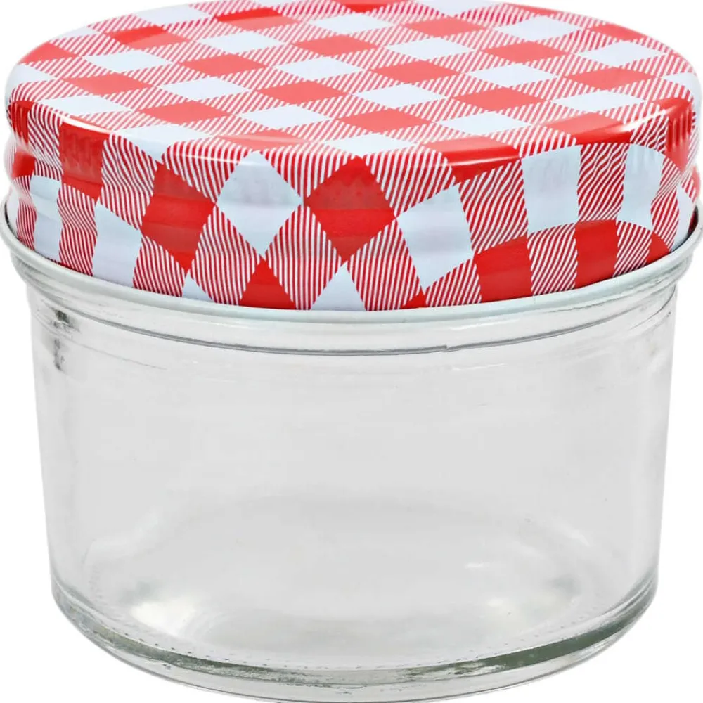 Jampotten met wit met rode deksels 24 st 110 ml glas>vidaXL Outlet