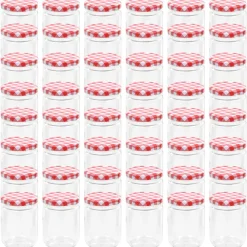 Jampotten met wit met rode deksels 48 st 230 ml glas>vidaXL Outlet