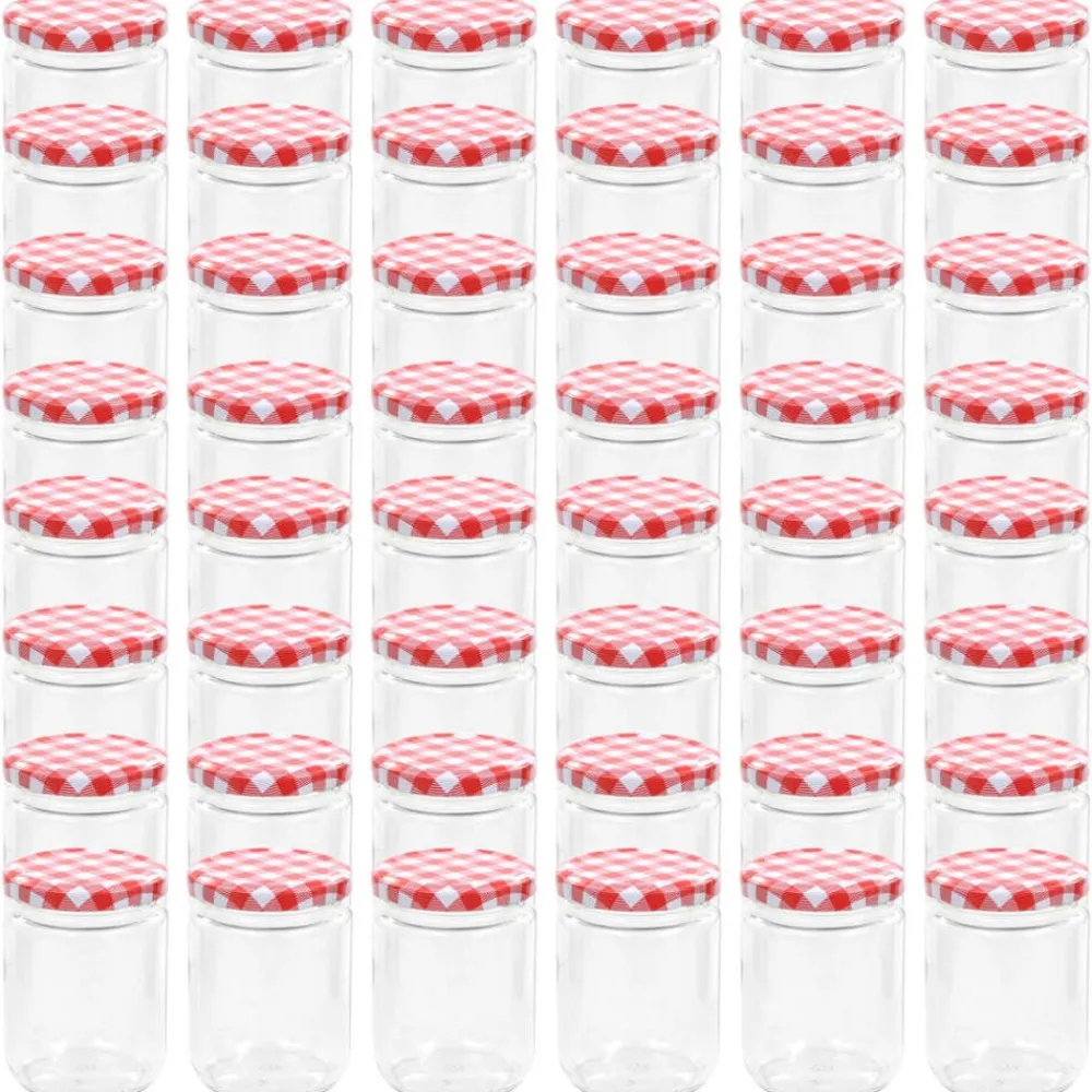 Jampotten met wit met rode deksels 48 st 230 ml glas>vidaXL Outlet