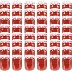Jampotten met wit met rode deksels 48 st 230 ml glas>vidaXL Outlet