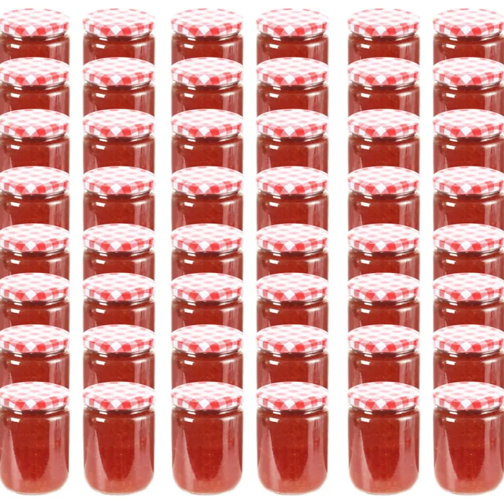 Jampotten met wit met rode deksels 48 st 230 ml glas>vidaXL Outlet