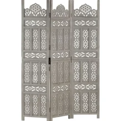 Kamerschermen*vidaXL Kamerscherm 3 panelen handgesneden 120x165 cm mangohout Grijs