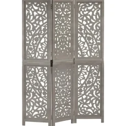 Kamerschermen*vidaXL Kamerscherm 3 panelen handgesneden 120x165 cm mangohout Grijs
