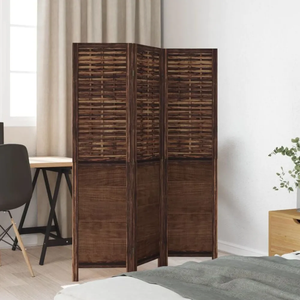 Kamerscherm met 3 panelen massief paulowniahout donkerbruin>vidaXL Outlet