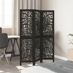 Kamerscherm met 3 panelen massief paulowniahout zwart><noscript><img width=