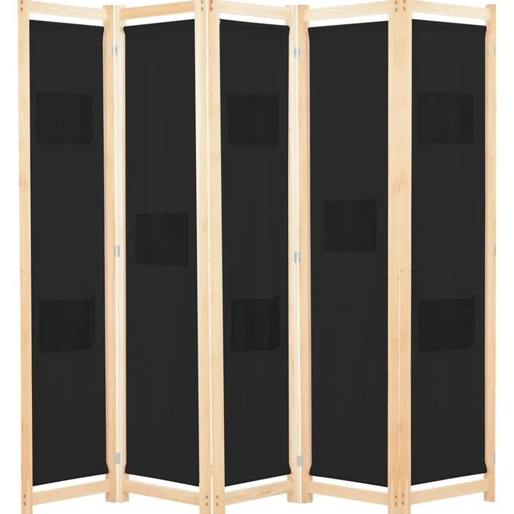 Kamerscherm met 5 panelen 200x170x4 cm stof zwart>vidaXL Clearance