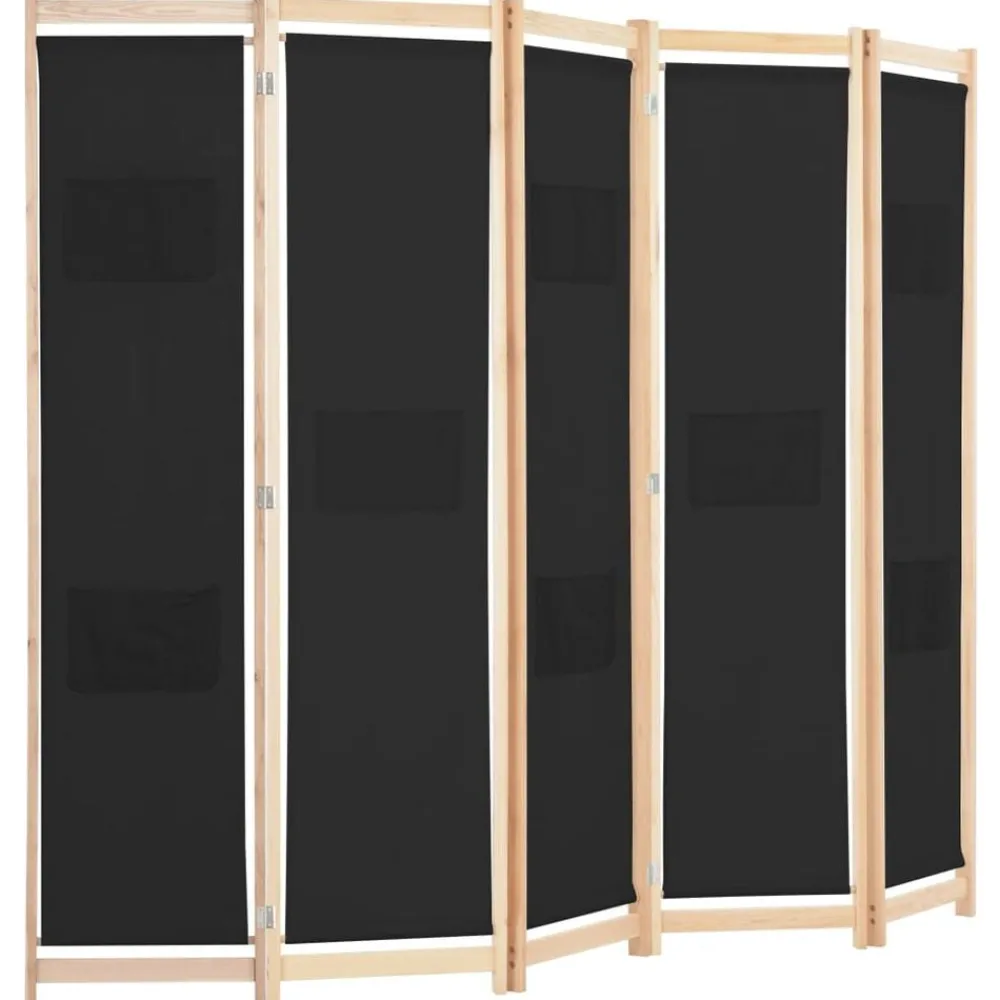 Kamerscherm met 5 panelen 200x170x4 cm stof zwart>vidaXL Clearance