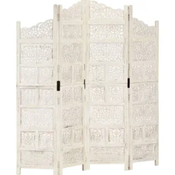 Kamerscherm met 4 panelen handgesneden 160x165 cm mangohout>vidaXL Sale