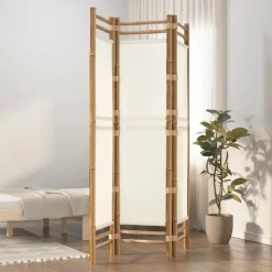 Kamerschermen*vidaXL Kamerscherm 3-panelen inklapbaar 120 cm bamboe en canvas Cr&egrave;mewit