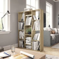 Kamerscherm/boekenkast 100x24x140 cm bewerkt hout eikenkleurig><noscript><img width=