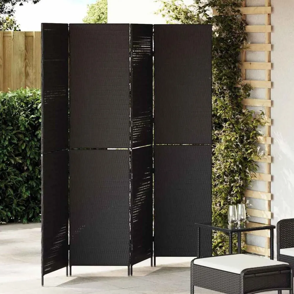 Kamerschermen*vidaXL Kamerverdeler 195 x 180 cm poly rattan Zwart