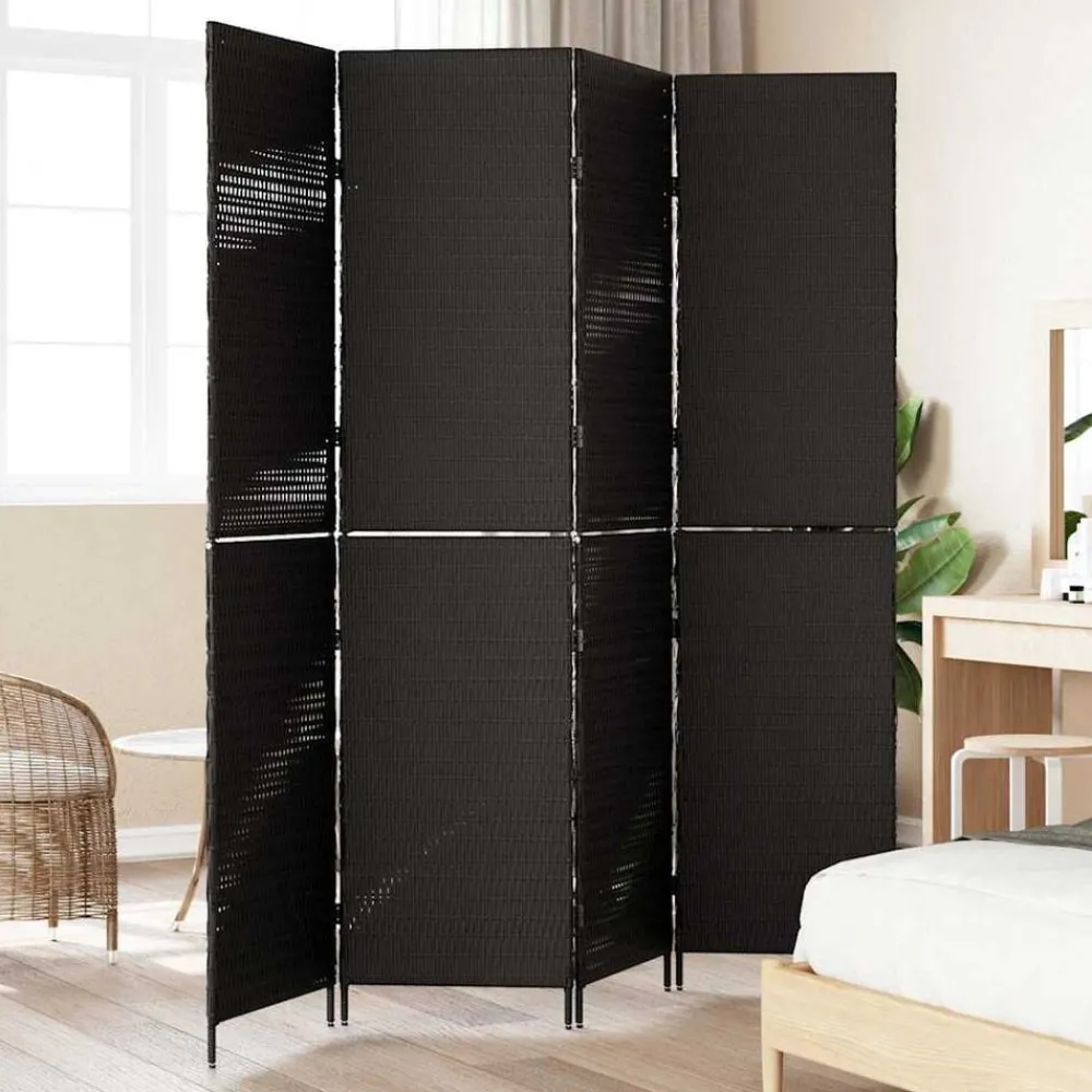 Kamerschermen*vidaXL Kamerverdeler 195 x 180 cm poly rattan Zwart