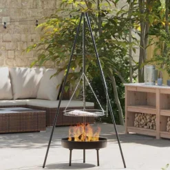 Kampvuur tripod 3 pcs Zwart Staal>vidaXL Sale