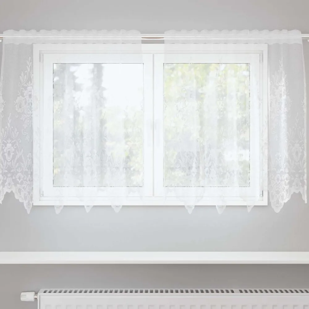 Woon- & Tuinaccessoires*vidaXL Kantgordijn met gordijnen Bloemen Wit 80 x 150 cm Polyester