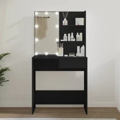 Kasten & Opbergmeubelen*vidaXL Kaptafel met LED-verlichting 74,5x40x141 cm Zwart