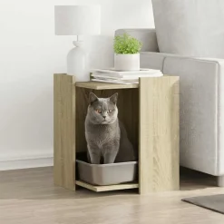 Huisdierbenodigdheden*vidaXL Kattenbakkast 42x42x51 cm bewerkt hout kleurig Sonoma eiken