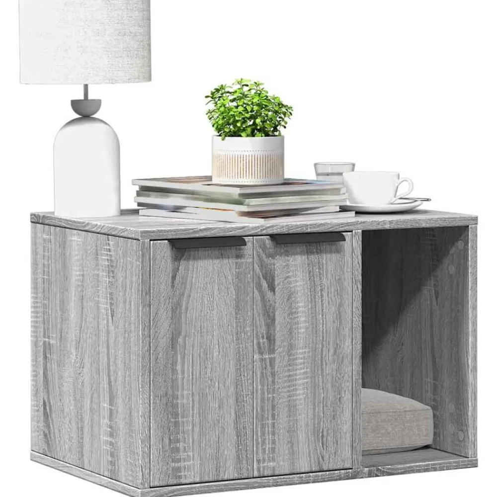 Huisdierbenodigdheden*vidaXL Kattenbakkast 60x40x40 cm bewerkt hout eikenkleur Grijs sonoma