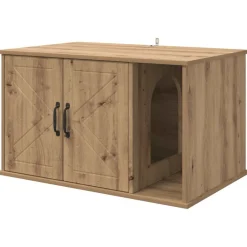 Huisdierbenodigdheden*vidaXL Kattenhuis Ambachtelijk eiken 85 x 55 x 50 cm Bewerkt hout artisanaal eikenkleurig
