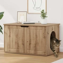 Kattenhuis Ambachtelijk eiken 85 x 55 x 50,5 cm Bewerkt hout>vidaXL Clearance