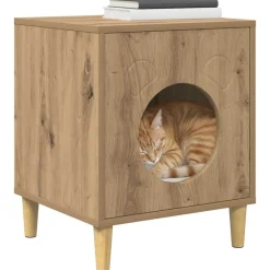Huisdierbenodigdheden*vidaXL Kattenhuis Ambachtelijk eiken 42,5 x 40 x 53 cm Bewerkt hout artisanaal eikenkleurig